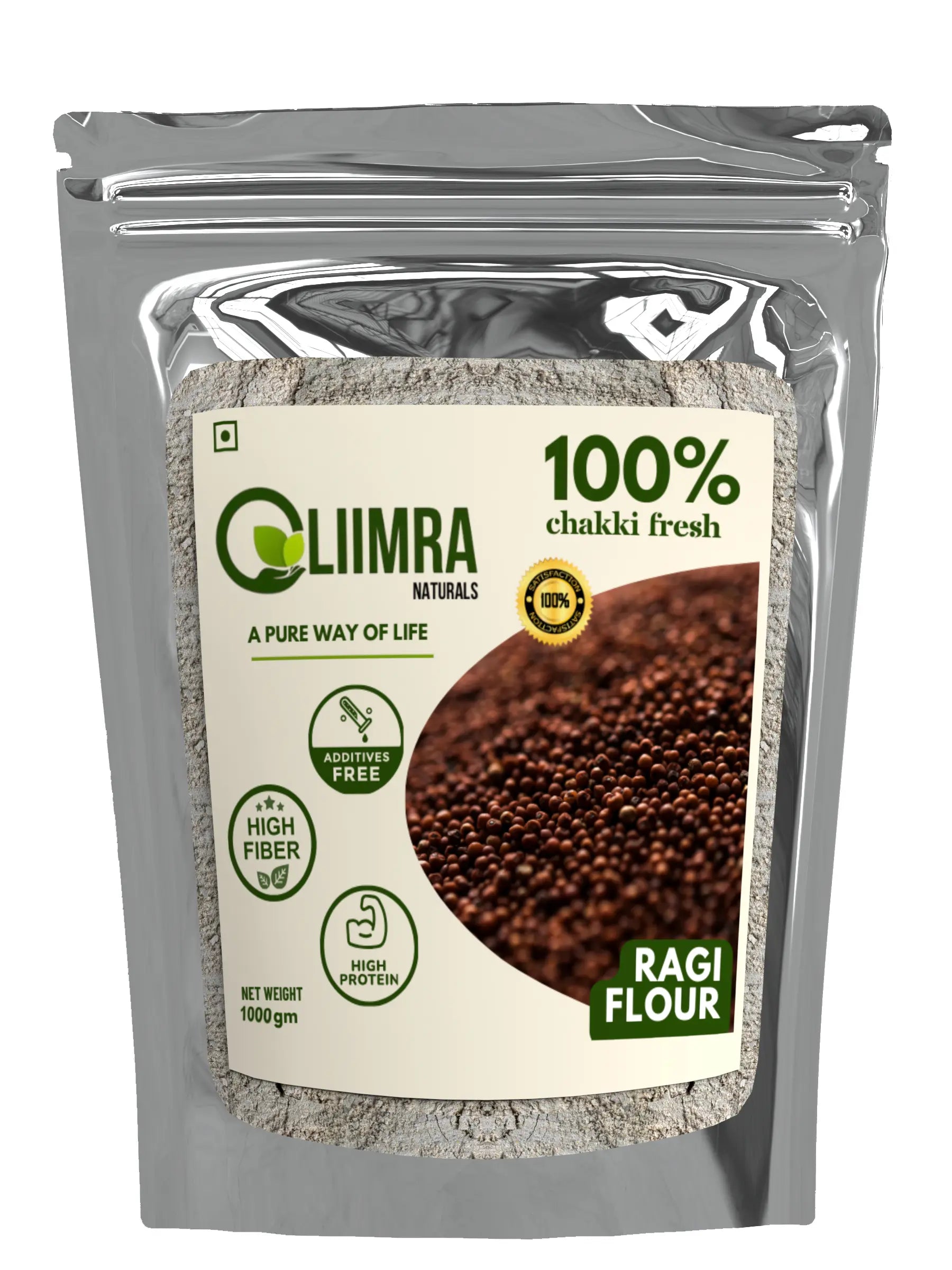 Liimra Naturals Finger Millet Ragi Flour - High Fiber, Protein-Packed, Low GI, Gluten-Free ,Mineral Rich , 100% Chakki Fresh Flour (1000 Gram) Liimra Naturals